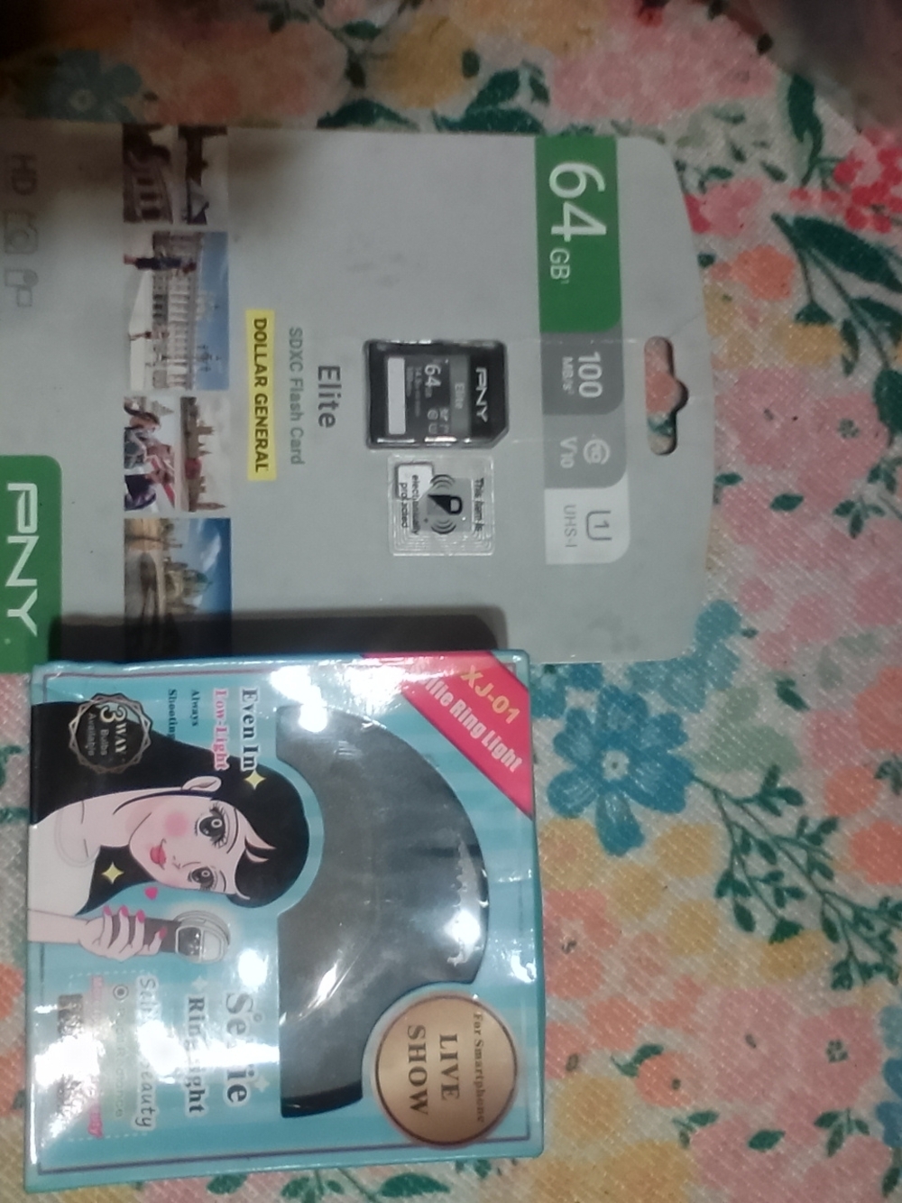 XJ-01 Selfie Ring Light&64GB Elite SDXC Memory Card Bundle